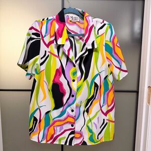 Vintage Abstract Blouse Made In USA 90s Art Teacher Y2K Dopamine Shoulder Pads